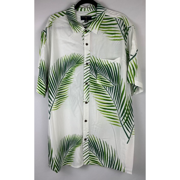 Margaritaville XXL White Green Tropical Palm Leaf Button Down Aloha Shirt Mens - Picture 1 of 4